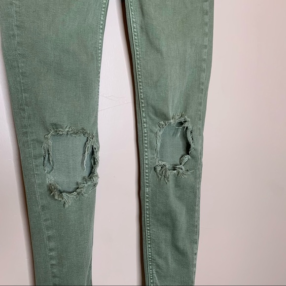 Free People Olive Green Distressed Skinny Jeans 24 - Picture 8 of 16